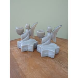 Smith #6661 Angel Candleholders In Almond Nouveau Vintage 4 1/4" High